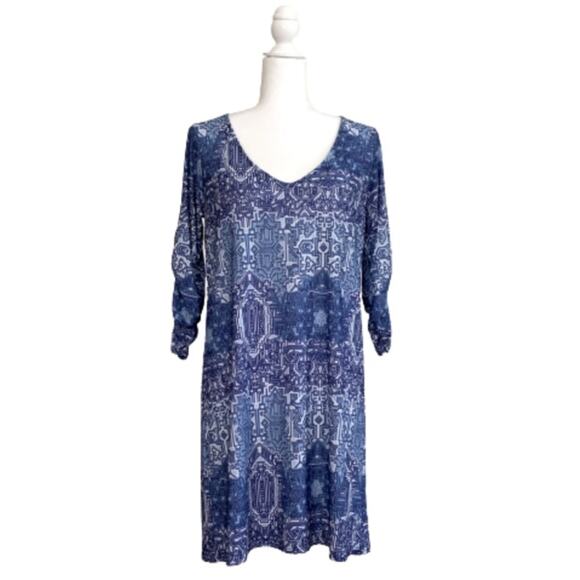 Deborah Vieteck Dress Blues White Baltic Mixed Print V-Neck Swim Coverup Small - Picture 1 of 11